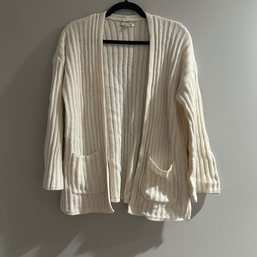 American Eagle Outfitters‎ Cream Knit Open Front Cardigan Sweater XS